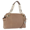 BVLGARI Chain Shoulder Tote Bag Leather 2way Beige Gold Tone Auth 202093A-1