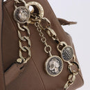 BVLGARI Chain Shoulder Tote Bag Leather 2way Beige Gold Tone Auth 202093A-20