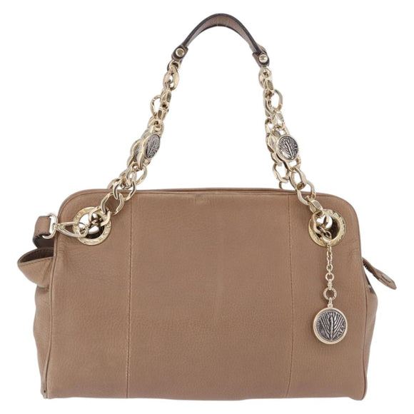 BVLGARI Chain Shoulder Tote Bag Leather 2way Beige Gold Tone Auth 202093A