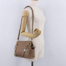 BVLGARI Chain Shoulder Tote Bag Leather 2way Beige Gold Tone Auth 202093A-26