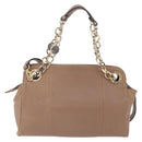 BVLGARI Chain Shoulder Tote Bag Leather 2way Beige Gold Tone Auth 202093A-2