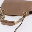 BVLGARI Chain Shoulder Tote Bag Leather 2way Beige Gold Tone Auth 202093A-6