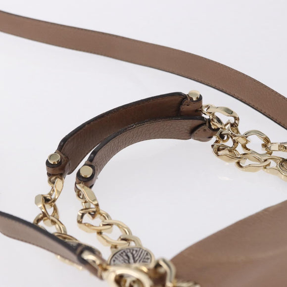 BVLGARI Chain Shoulder Tote Bag Leather 2way Beige Gold Tone Auth 202093A