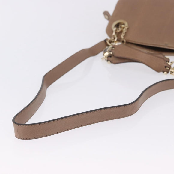 BVLGARI Chain Shoulder Tote Bag Leather 2way Beige Gold Tone Auth 202093A