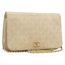 CHANEL Matelasse Chain Shoulder Bag Lamb Skin Beige Gold Tone CC Auth 202094-1