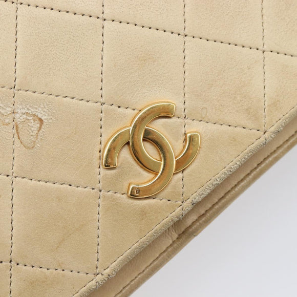 CHANEL Matelasse Chain Shoulder Bag Lamb Skin Beige Gold Tone CC Auth 202094