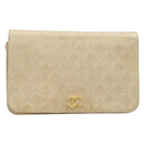 CHANEL Matelasse Chain Shoulder Bag Lamb Skin Beige Gold Tone CC Auth 202094-2