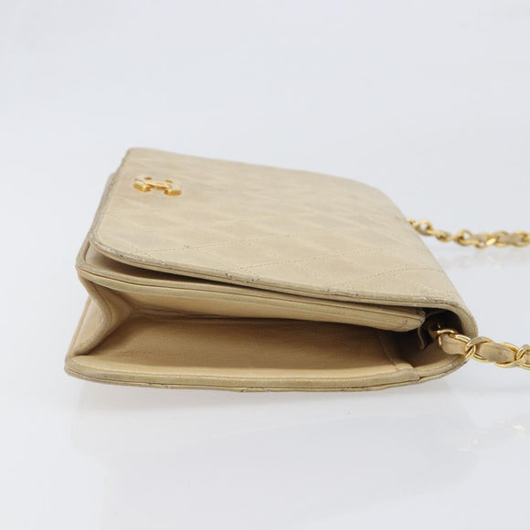 CHANEL Matelasse Chain Shoulder Bag Lamb Skin Beige Gold Tone CC Auth 202094