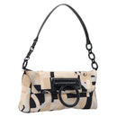 Salvatore Ferragamo Gancini Shoulder Bag Satin Beige Black Auth 202099-1