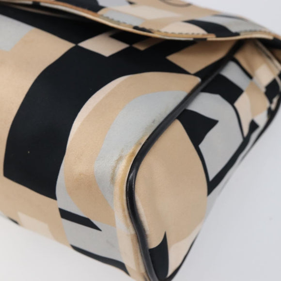 Salvatore Ferragamo Gancini Shoulder Bag Satin Beige Black Auth 202099