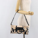 Salvatore Ferragamo Gancini Shoulder Bag Satin Beige Black Auth 202099-25