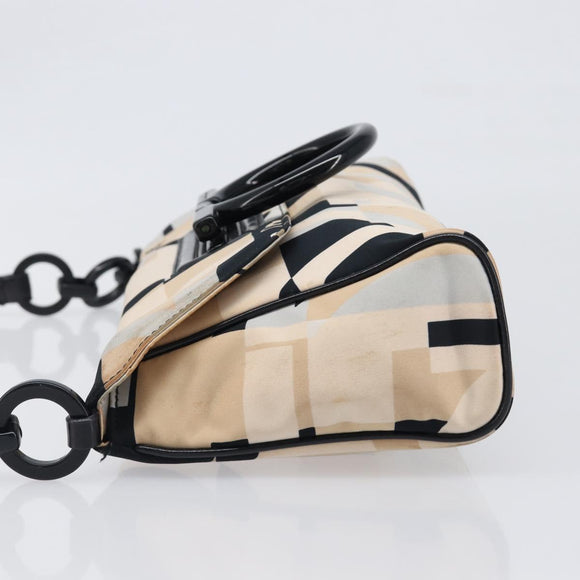 Salvatore Ferragamo Gancini Shoulder Bag Satin Beige Black Auth 202099