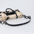 Salvatore Ferragamo Gancini Shoulder Bag Satin Beige Black Auth 202099-7