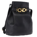 Salvatore Ferragamo Gancini Shoulder Bag Leather Black Gold Tone Auth 202100-1
