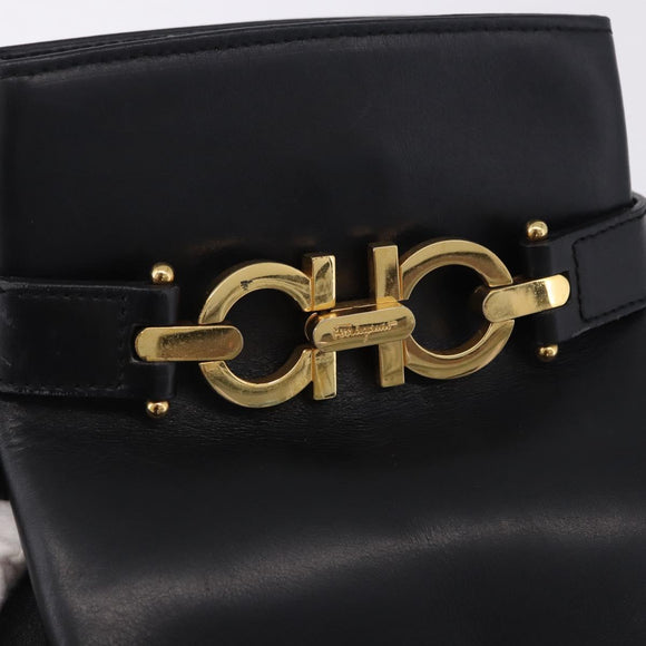 Salvatore Ferragamo Gancini Shoulder Bag Leather Black Gold Tone Auth 202100
