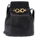 Salvatore Ferragamo Gancini Shoulder Bag Leather Black Gold Tone Auth 202100-2
