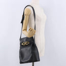 Salvatore Ferragamo Gancini Shoulder Bag Leather Black Gold Tone Auth 202100-21