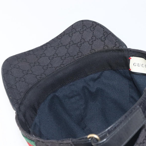 GUCCI GG Canvas Web Sherry Line Cap Black Gold Tone 200035 Auth 202104A