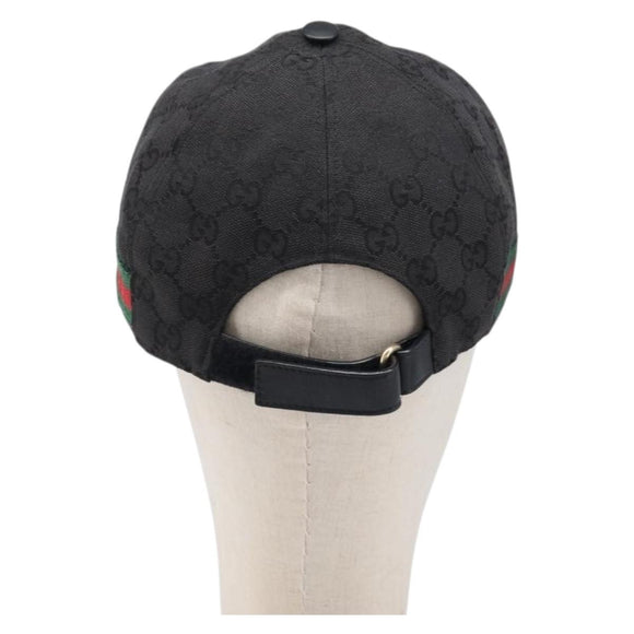 GUCCI GG Canvas Web Sherry Line Cap Black Gold Tone 200035 Auth 202104A