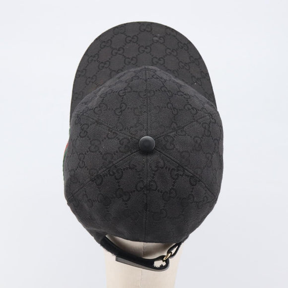 GUCCI GG Canvas Web Sherry Line Cap Black Gold Tone 200035 Auth 202104A