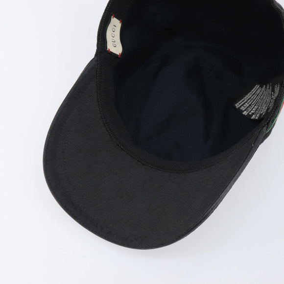 GUCCI GG Canvas Web Sherry Line Cap Black Gold Tone 200035 Auth 202104A