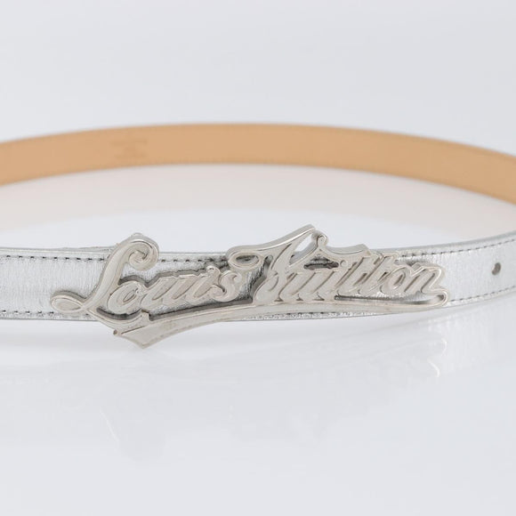 LOUIS VUITTON Ceinture Narrow Belt Leather 80/32 Silver LV Auth 202107