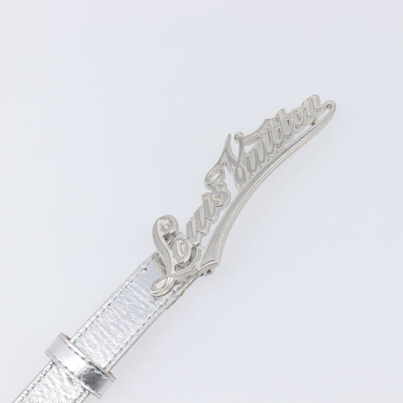 LOUIS VUITTON Ceinture Narrow Belt Leather 80/32 Silver LV Auth 202107