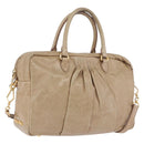 Miu Miu Vitellolux Hand Bag Leather 2way Beige Gold Tone Auth 202110V-1