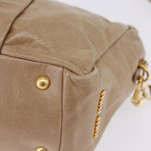 Miu Miu Vitellolux Hand Bag Leather 2way Beige Gold Tone Auth 202110V