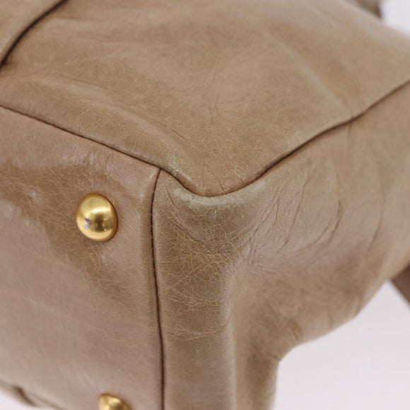Miu Miu Vitellolux Hand Bag Leather 2way Beige Gold Tone Auth 202110V