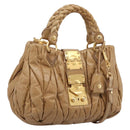 Miu Miu Vitellolux Matelasse Hand Bag Leather 2way Brown Gold Tone Auth 202111V-1