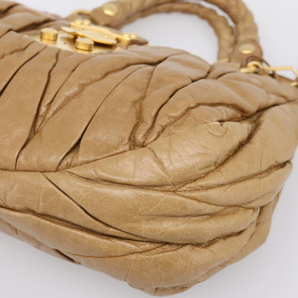 Miu Miu Vitellolux Matelasse Hand Bag Leather 2way Brown Gold Tone Auth 202111V