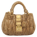 Miu Miu Vitellolux Matelasse Hand Bag Leather 2way Brown Gold Tone Auth 202111V-13