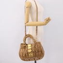 Miu Miu Vitellolux Matelasse Hand Bag Leather 2way Brown Gold Tone Auth 202111V-24