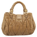 Miu Miu Vitellolux Matelasse Hand Bag Leather 2way Brown Gold Tone Auth 202111V-2
