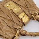 Miu Miu Vitellolux Matelasse Hand Bag Leather 2way Brown Gold Tone Auth 202111V-6