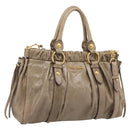 Miu Miu Vitellolux Hand Bag Leather 2way Beige Gold Tone Auth 202112A-1