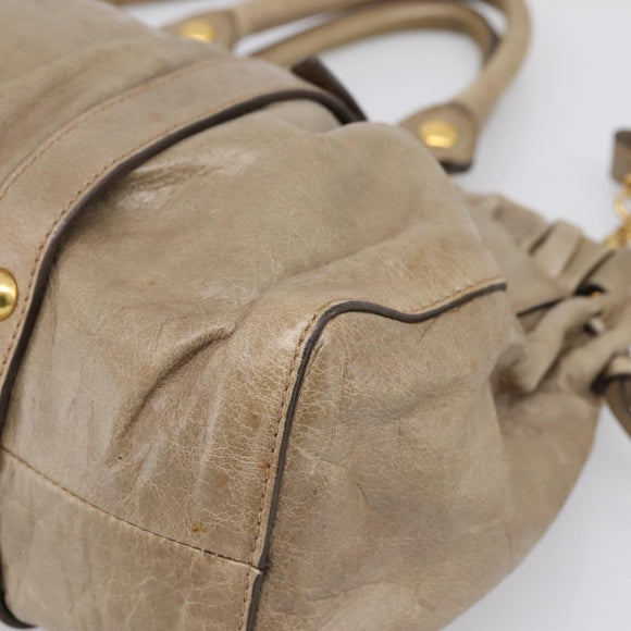 Miu Miu Vitellolux Hand Bag Leather 2way Beige Gold Tone Auth 202112A