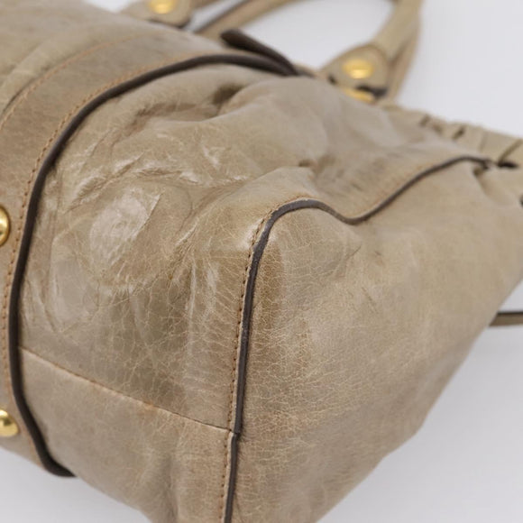 Miu Miu Vitellolux Hand Bag Leather 2way Beige Gold Tone Auth 202112A