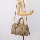 Miu Miu Vitellolux Hand Bag Leather 2way Beige Gold Tone Auth 202112A-23