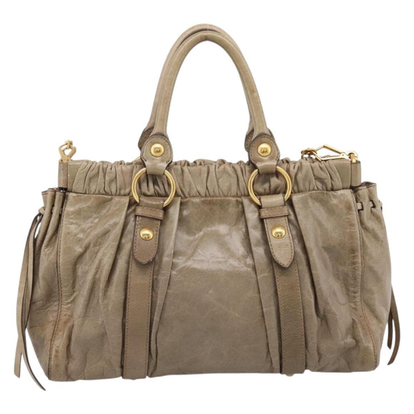 Miu Miu Vitellolux Hand Bag Leather 2way Beige Gold Tone Auth 202112A