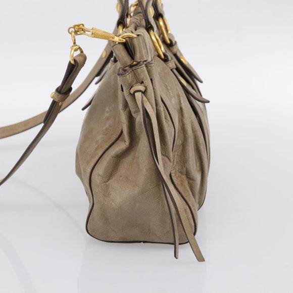 Miu Miu Vitellolux Hand Bag Leather 2way Beige Gold Tone Auth 202112A