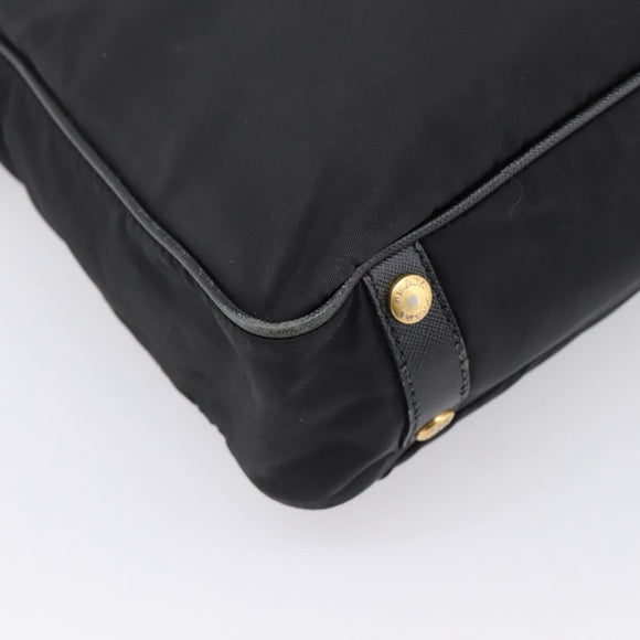 PRADA Hand Bag Nylon 2way Black Gold Tone Auth 202114