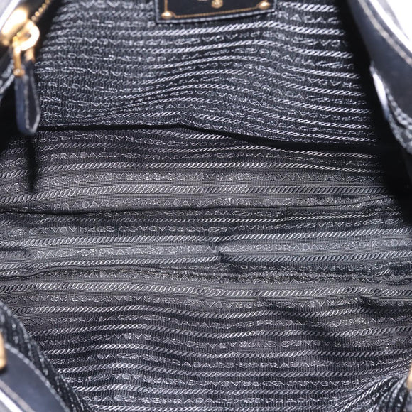 PRADA Hand Bag Nylon 2way Black Gold Tone Auth 202114