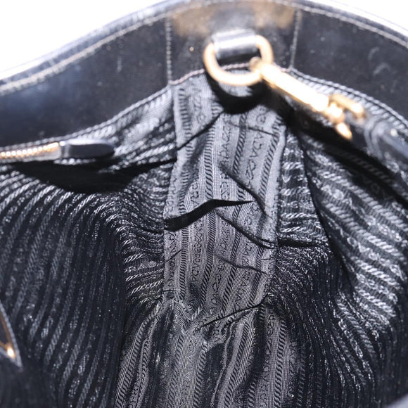 PRADA Hand Bag Nylon 2way Black Gold Tone Auth 202114