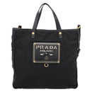 PRADA Hand Bag Nylon 2way Black Gold Tone Auth 202114-13