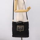 PRADA Hand Bag Nylon 2way Black Gold Tone Auth 202114-23