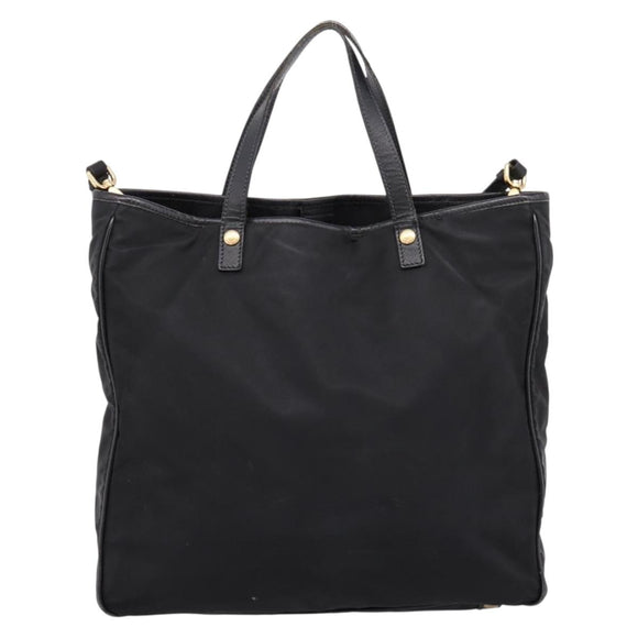 PRADA Hand Bag Nylon 2way Black Gold Tone Auth 202114