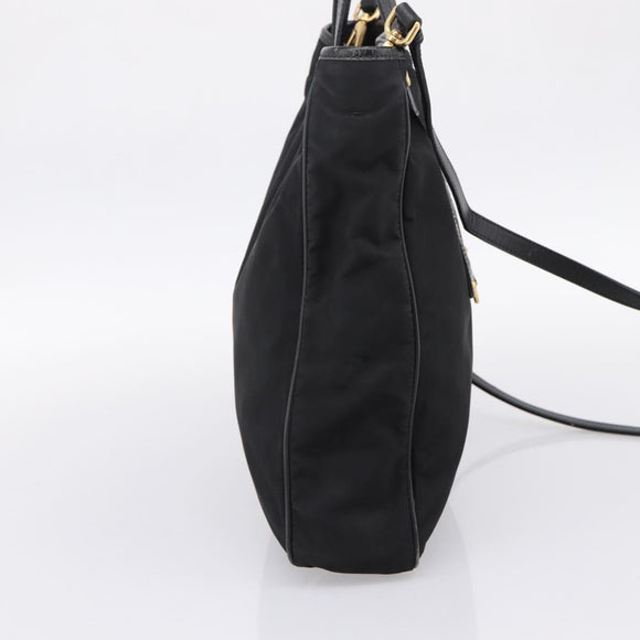 PRADA Hand Bag Nylon 2way Black Gold Tone Auth 202114
