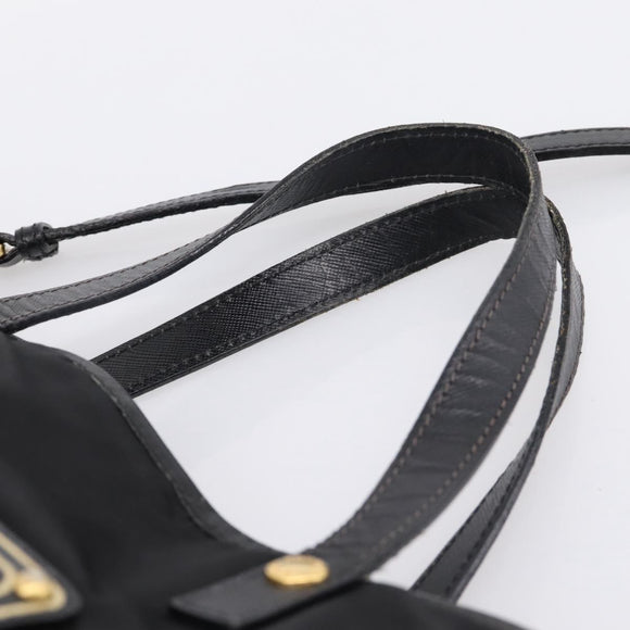 PRADA Hand Bag Nylon 2way Black Gold Tone Auth 202114